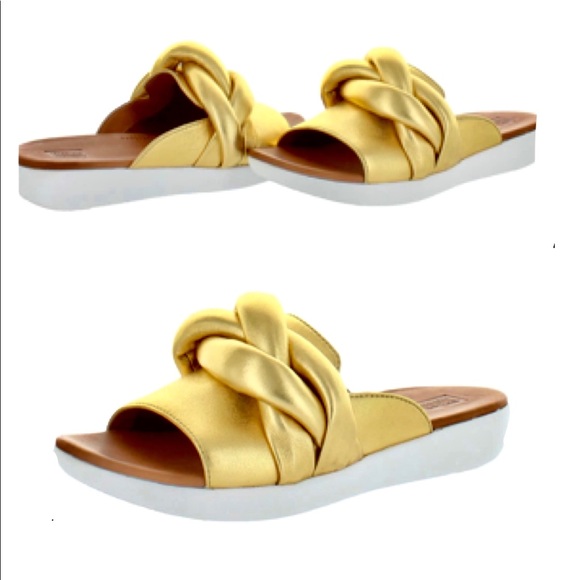 NWT FitFlop gold REAL leather Artisan FITFLOP braid front knot slides podiatric - Picture 16 of 16